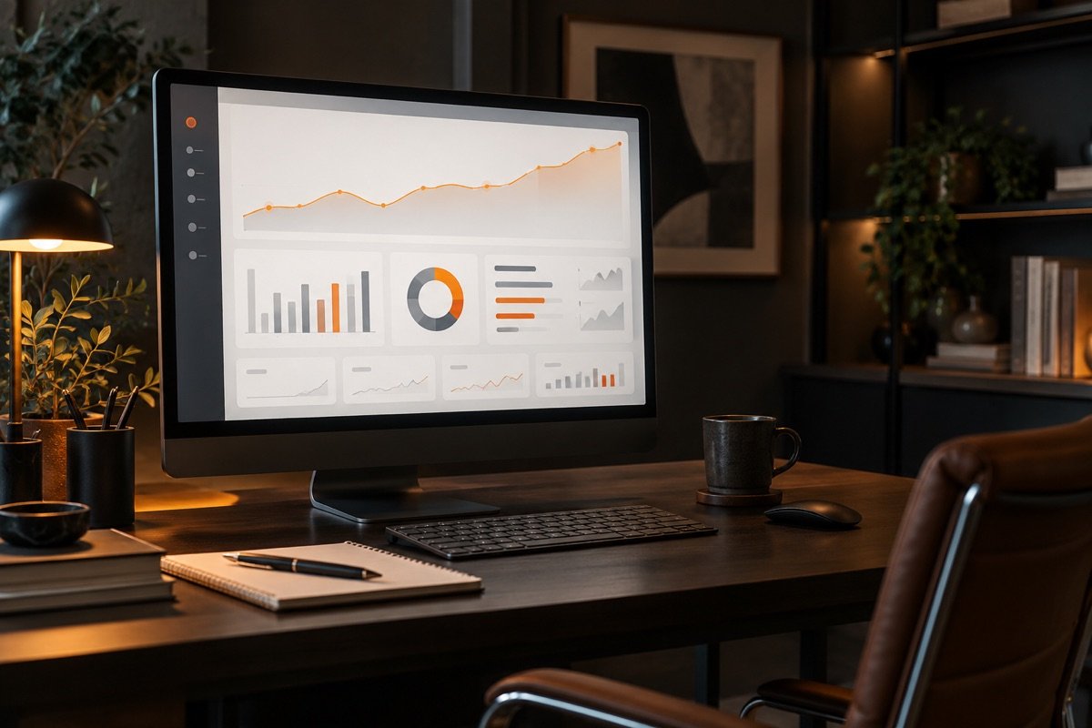 Website analytics dashboard displayed on a desktop monitor